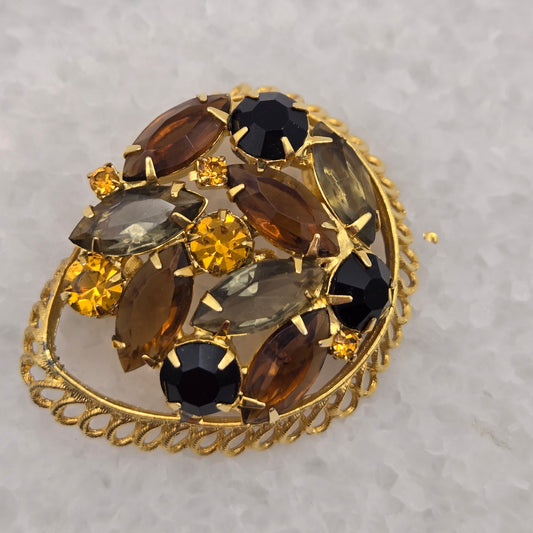 Vintage Earthtone Rhinestones Brooch