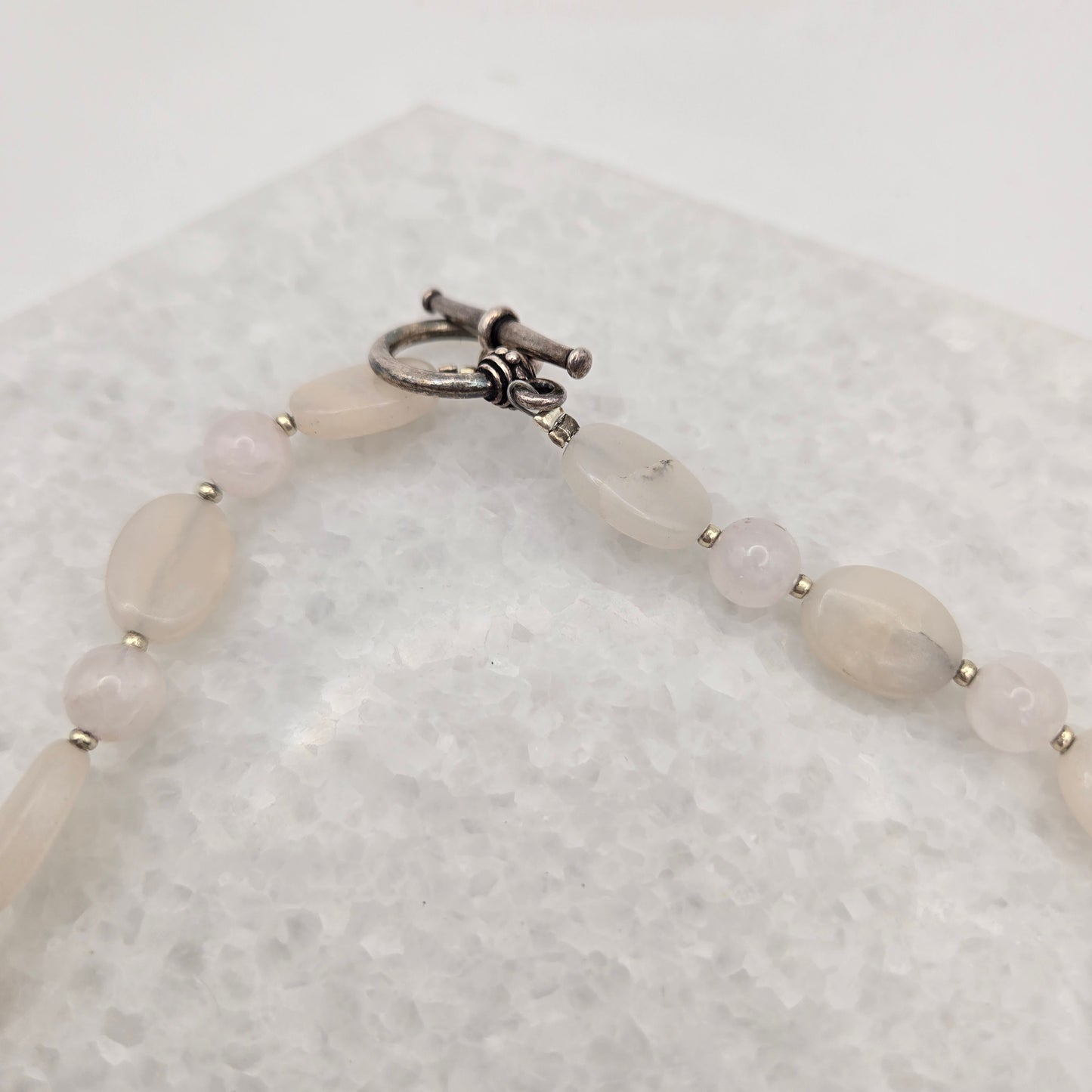 Beaded Rose Quartz Necklace with Wrapped Sea Glass Pendant