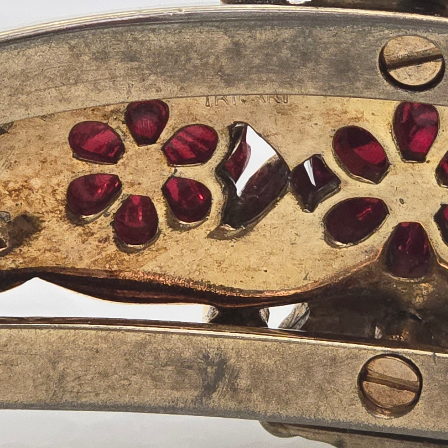 Alfred Phillipe Trifari Hinged Bracelet Red Rhinestones