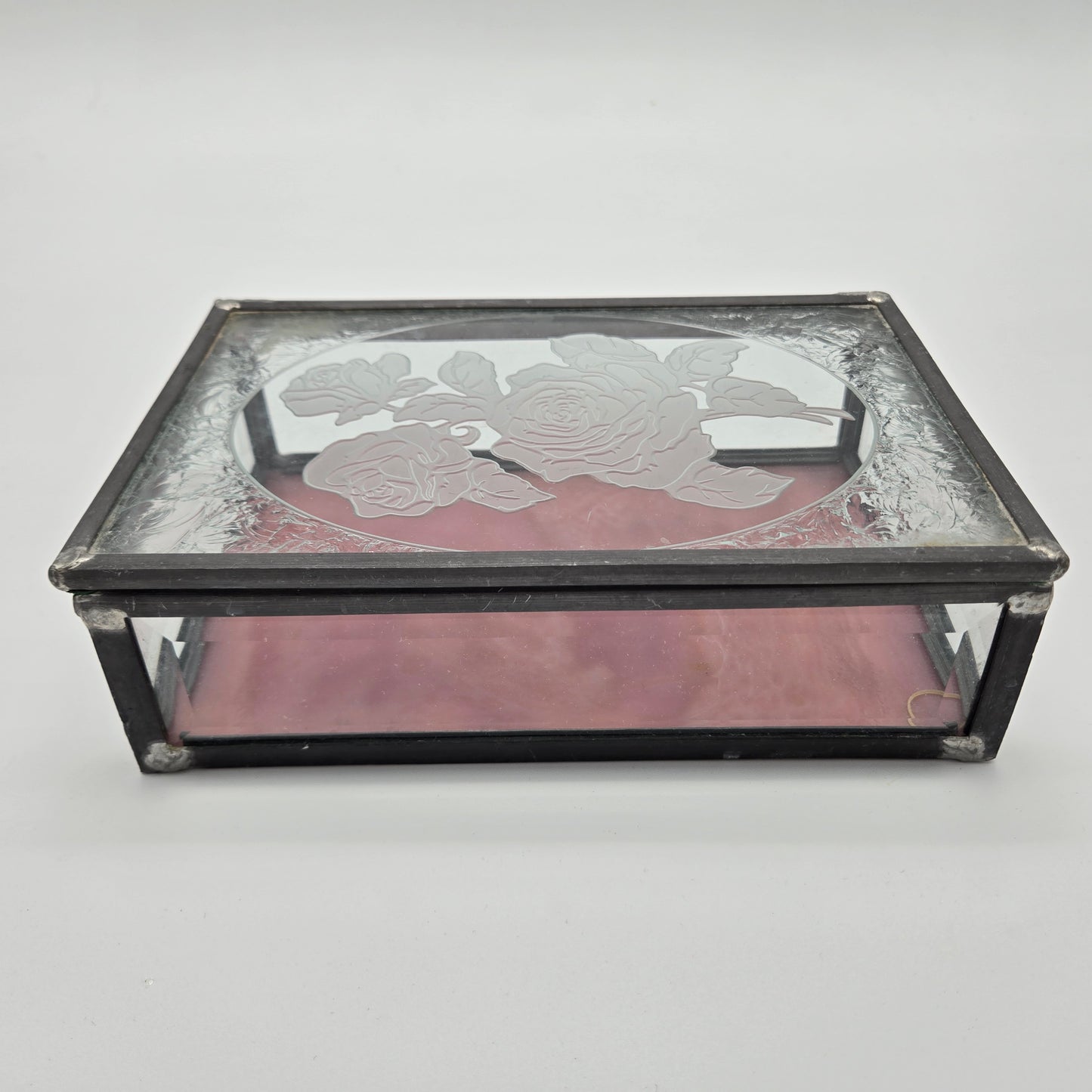 Etched Slag Glass Jewelry Box