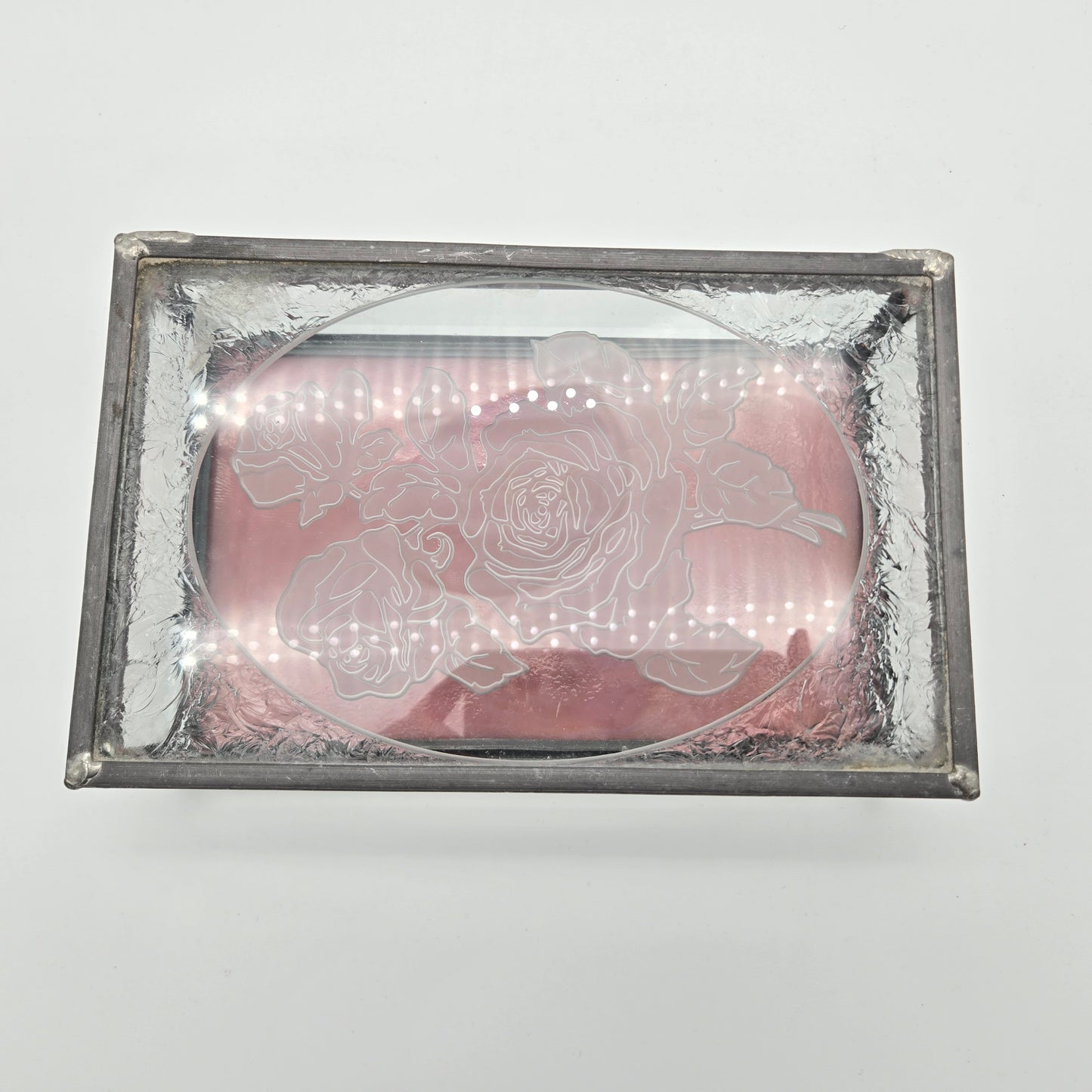 Etched Slag Glass Jewelry Box