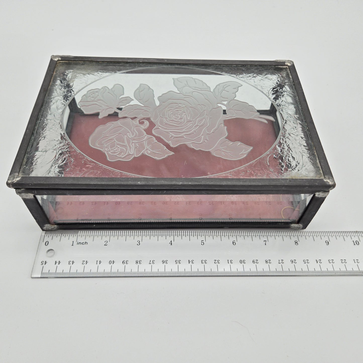 Etched Slag Glass Jewelry Box