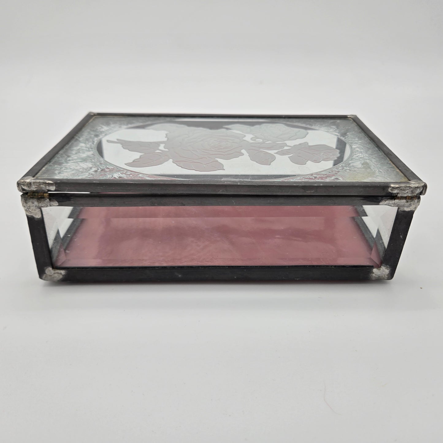 Etched Slag Glass Jewelry Box