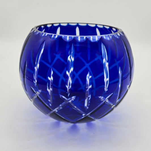 Cobalt Blue Bohemian Cut to Clear Large Rose Bowl