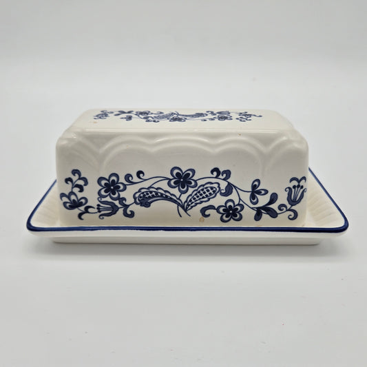 Blue and White Butter Dish Made in Japan