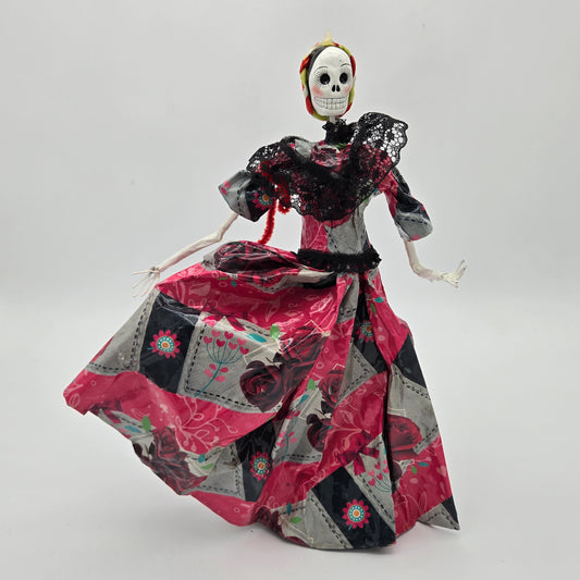 For Lynn - Catrina Day of the Dead Paper Mache Dancer Sculpture Missing Hat