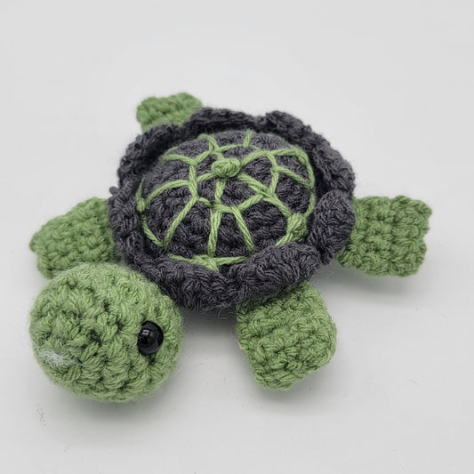 Hand Crocheted Turtle Green with Dark Grey