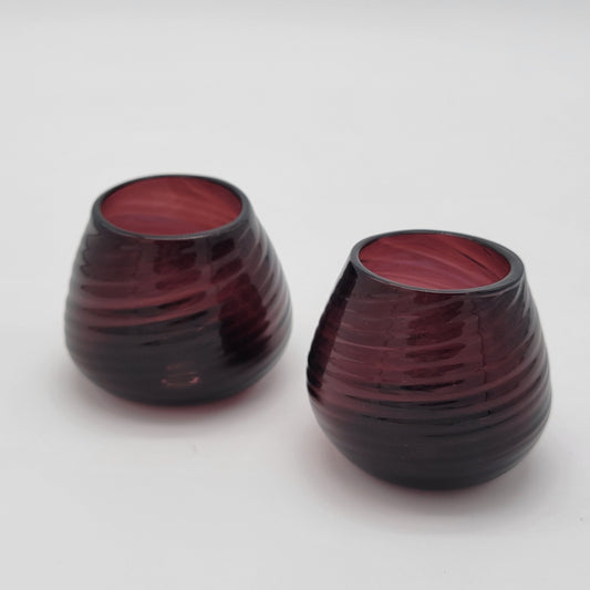 Pair of Amethyst Glass Swirl Candle Holders