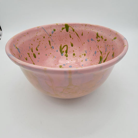 Handmade Pink Splatter Paint Pottery Bowl