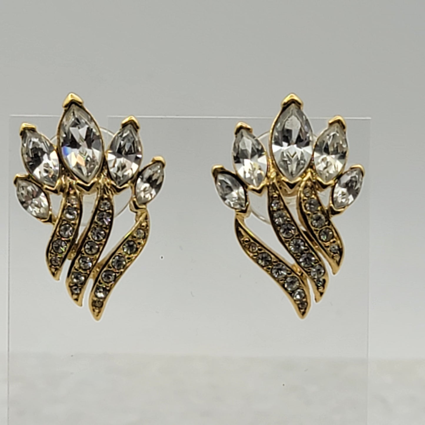 1980s Trifari Clear Rhinestone Pierced Earrings