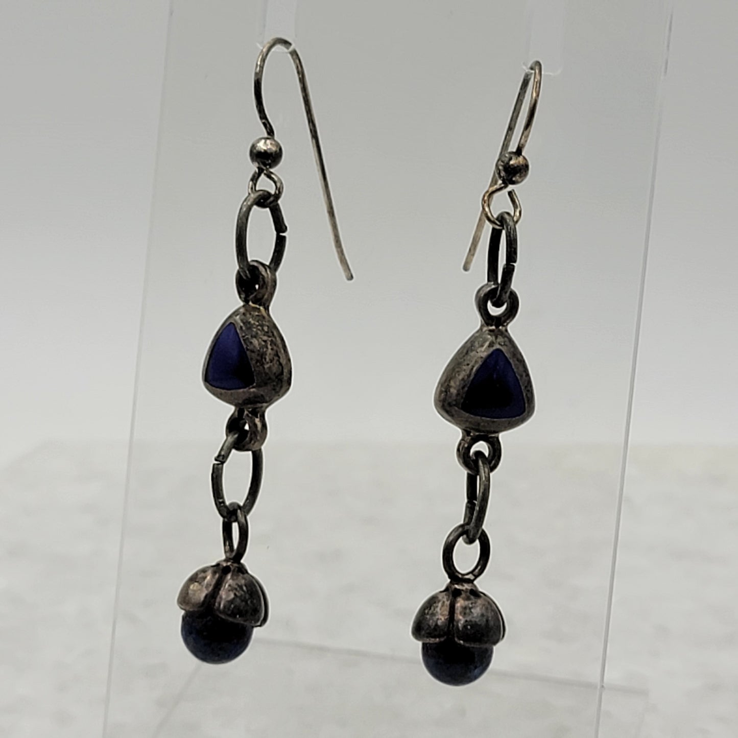 Vintage Taxco Sterling Lapis Dangle Earrings