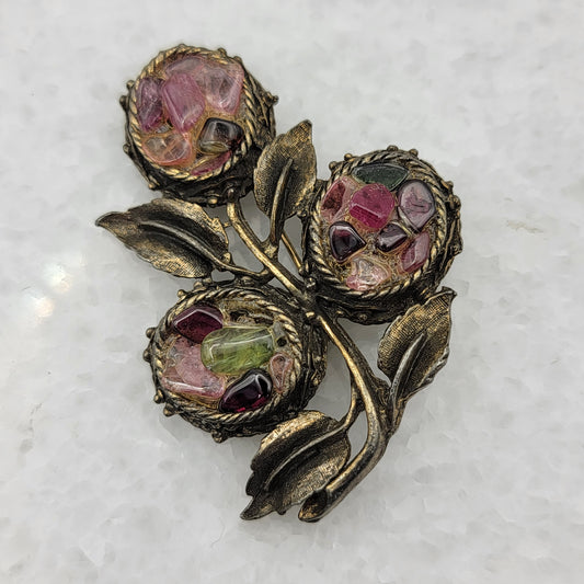 Vintage Gemstone Cluster Flower Brooch