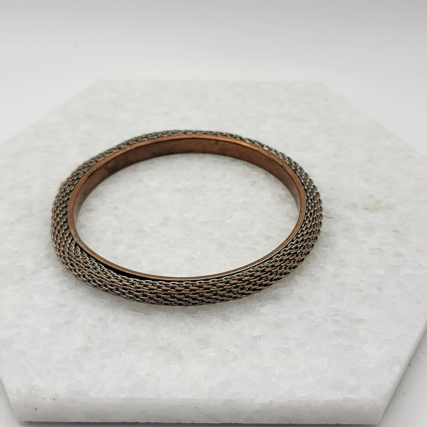 Silver Mesh on Copper Bangle Bracelet