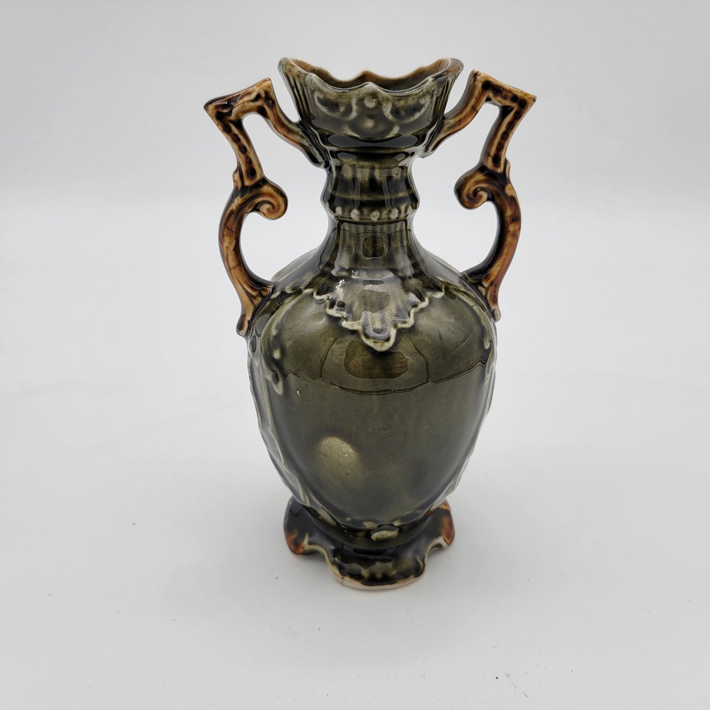 Antique Majolica Pottery Vase with Handles