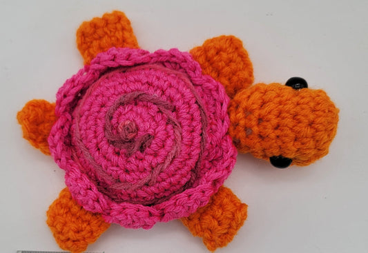 Hand Crocheted Turtle Pink and Orange