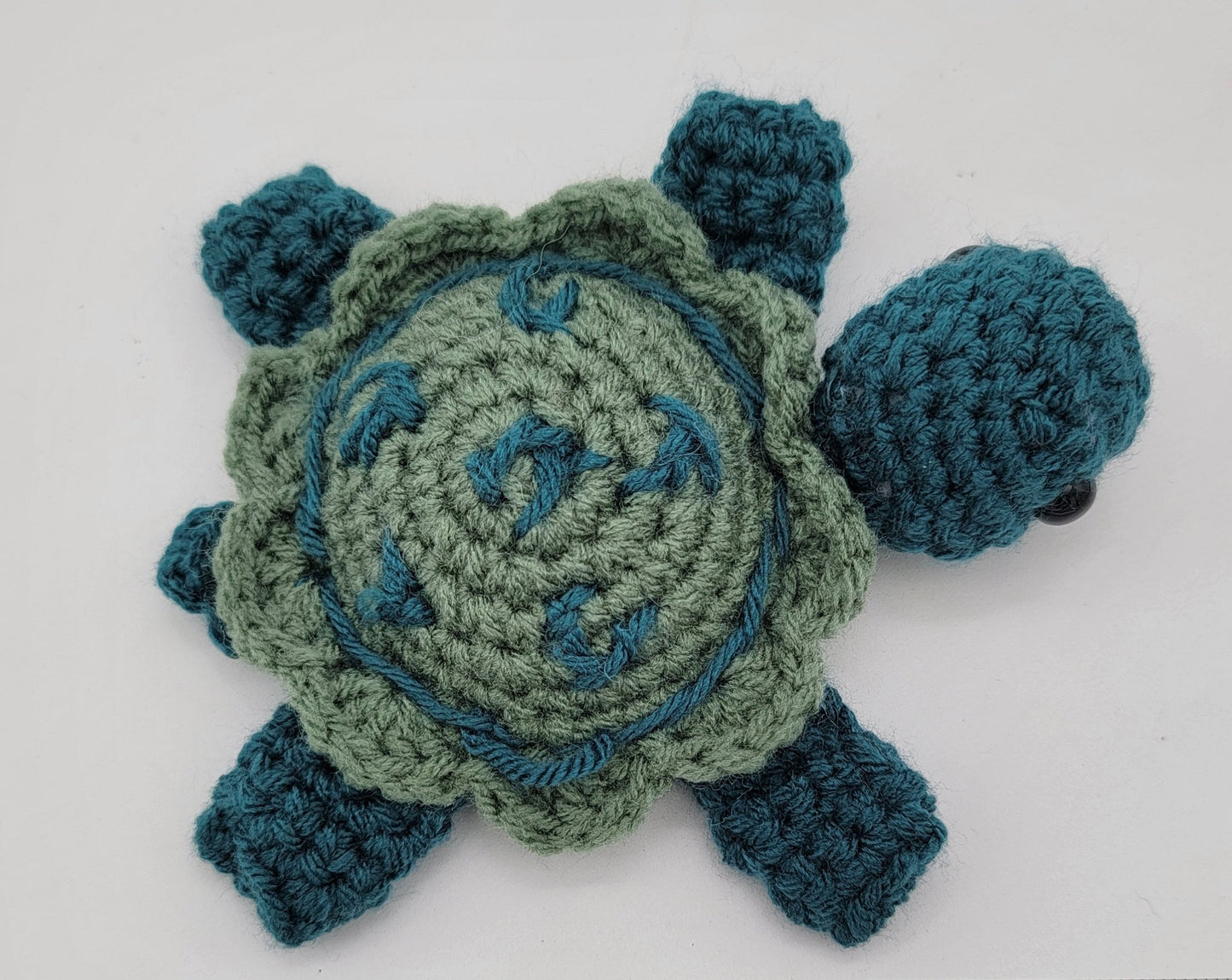 Hand Crocheted Turtle Blue with Green Shell