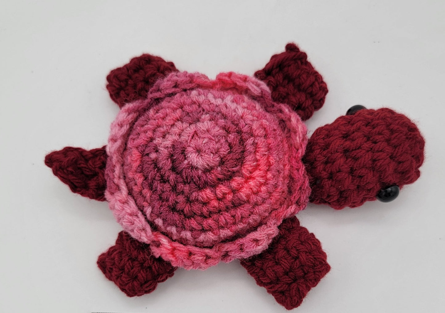 Hand Crocheted Turtle Red and Varigated Pink