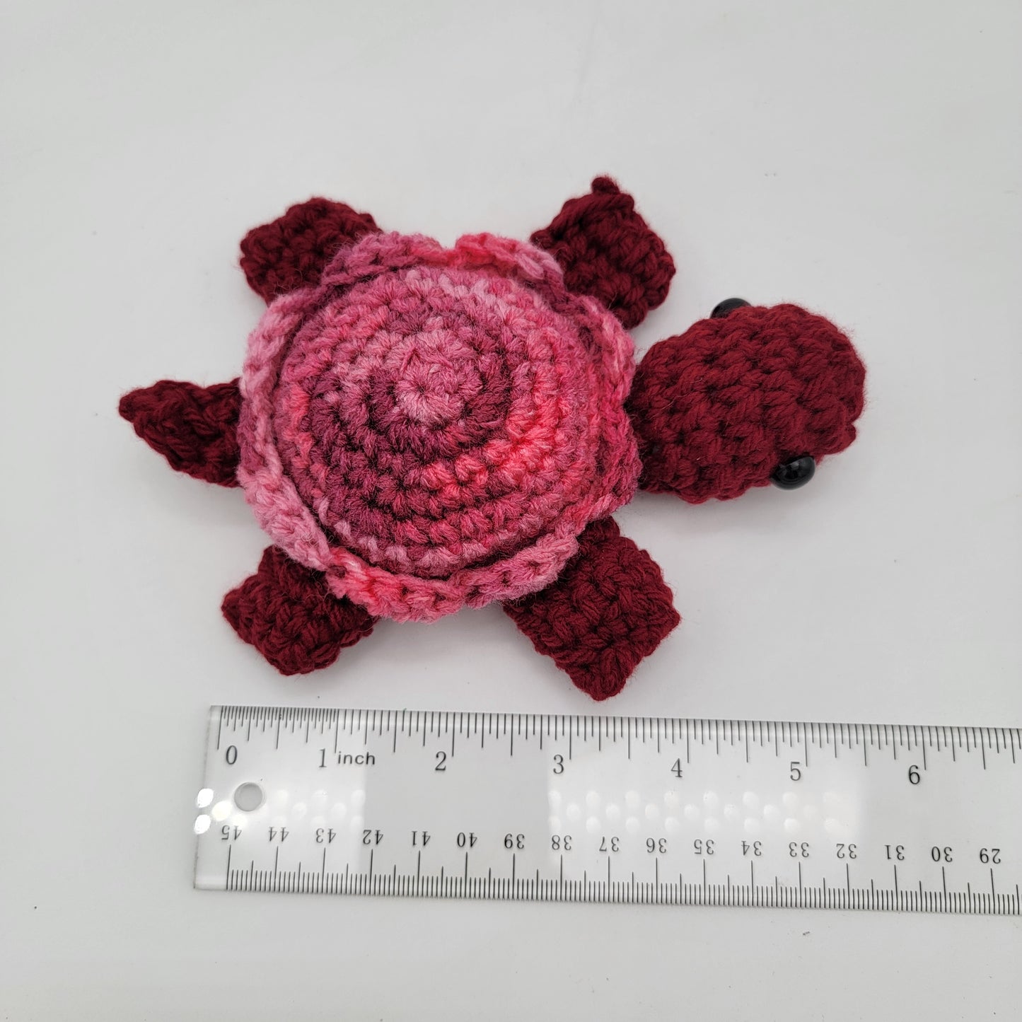 Hand Crocheted Turtle Red and Varigated Pink