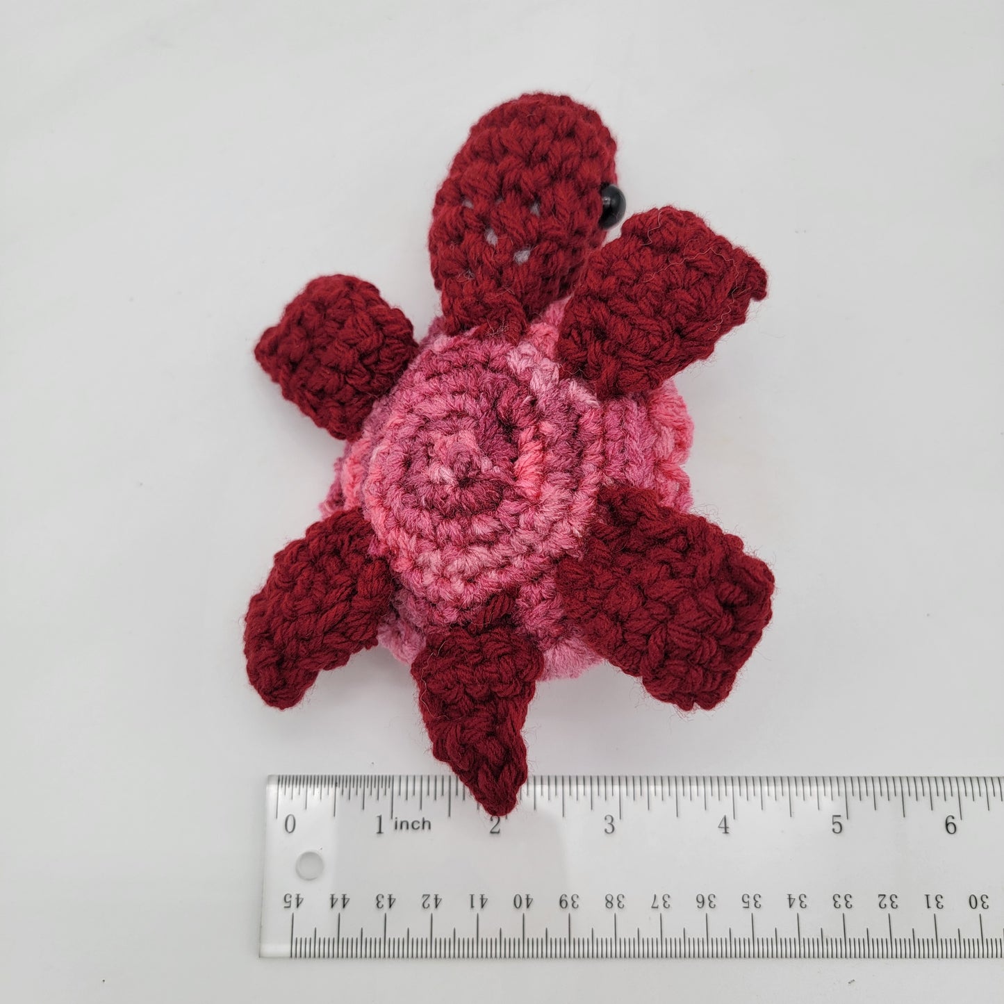 Hand Crocheted Turtle Red and Varigated Pink