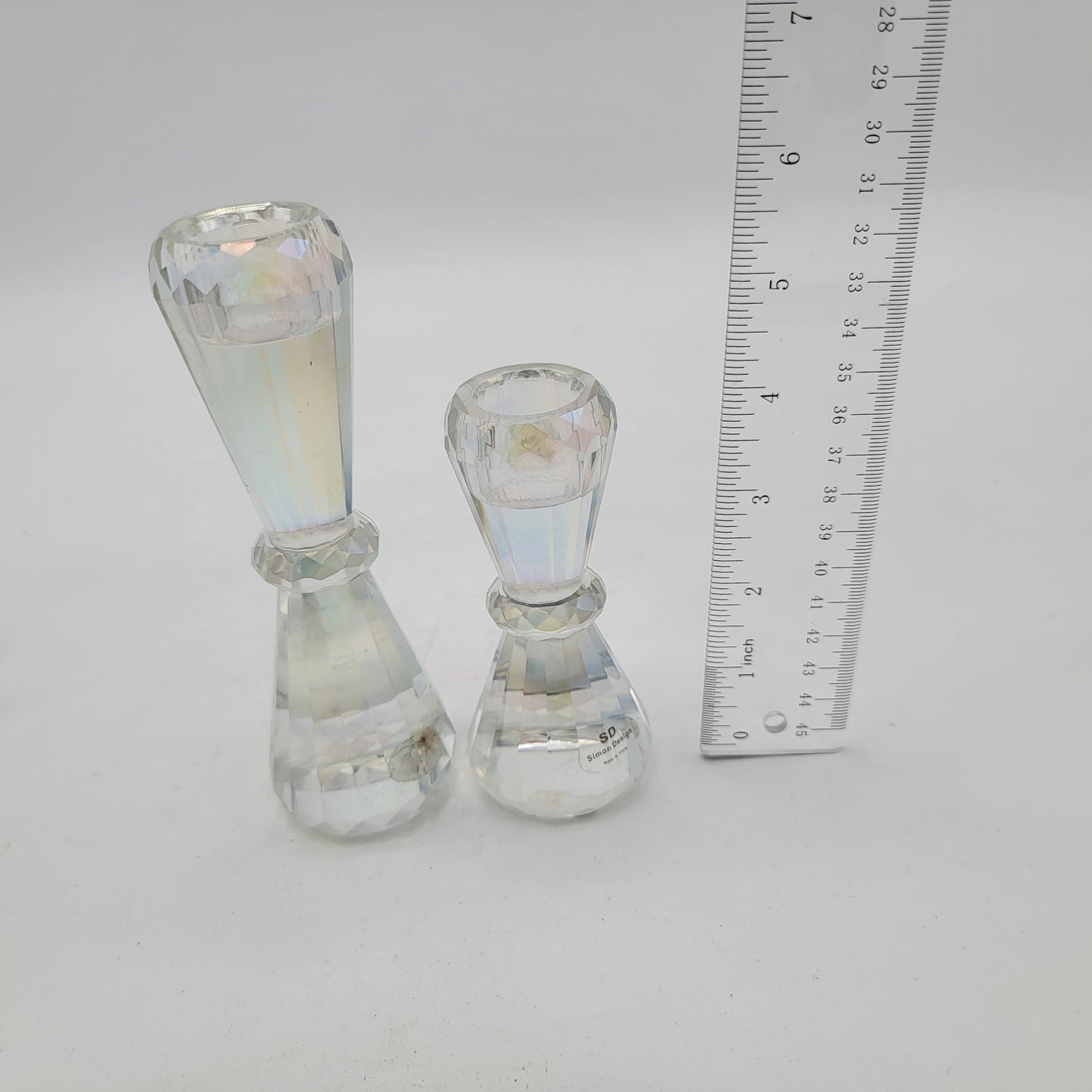 Simon Designs Irridescent Faceted Crystal Candle Holders