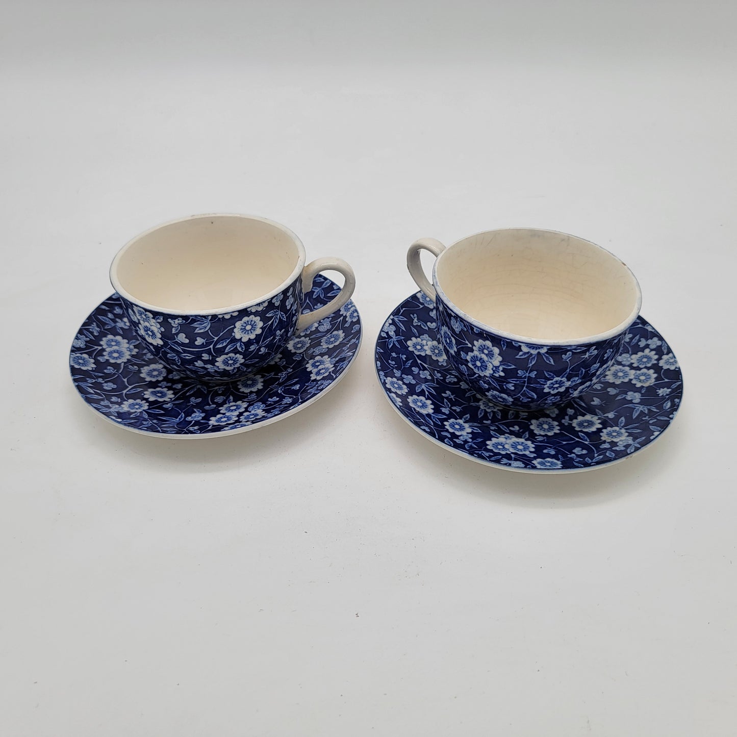 Pair of Blue Calico Teacup and Saucers