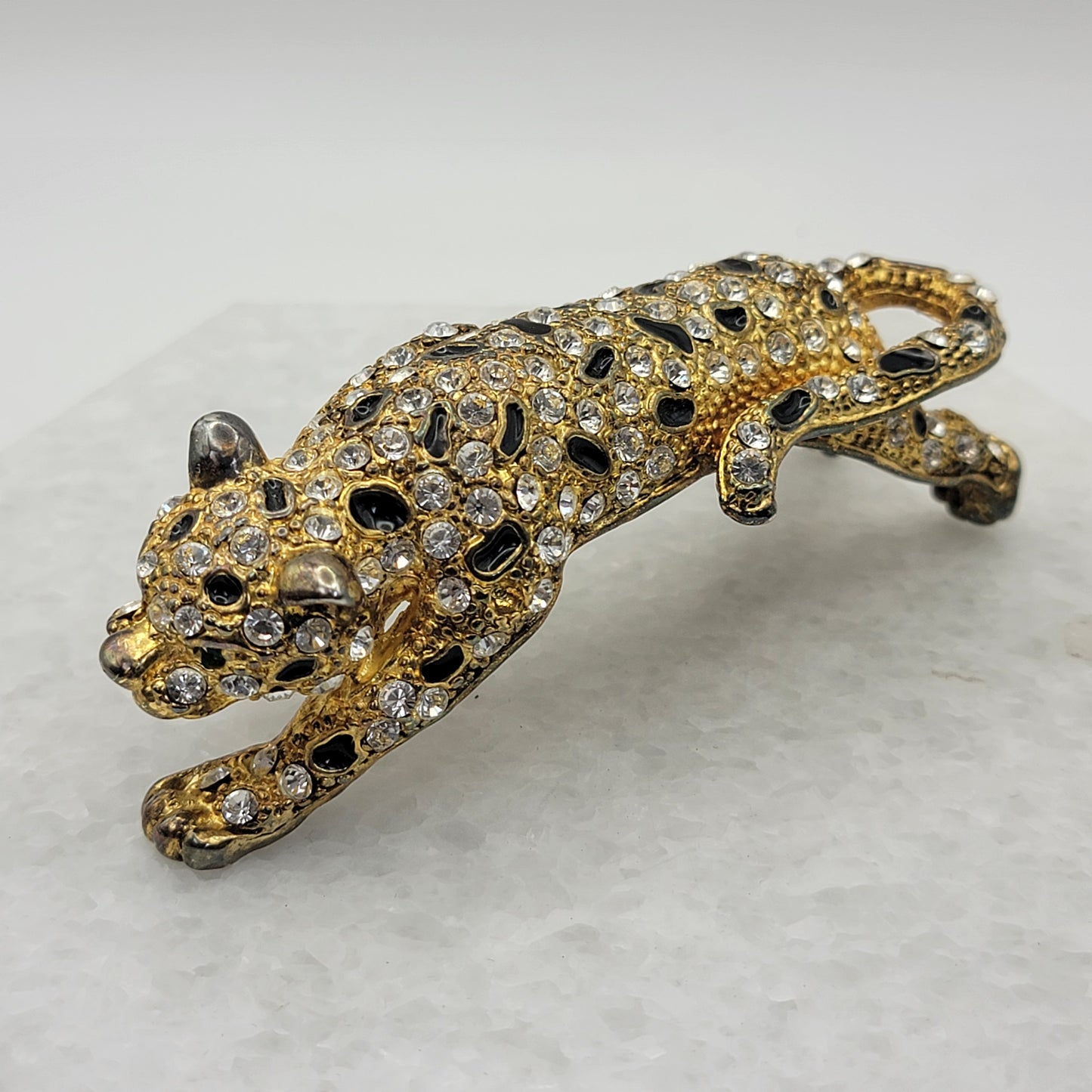 Vintage Leopard Rhinestone Shoulder Brooch