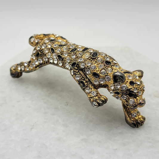 Vintage Leopard Rhinestone Shoulder Brooch