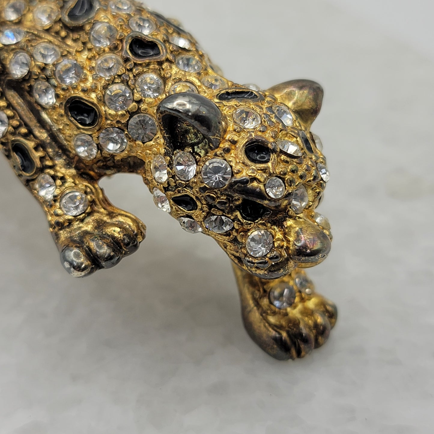 Vintage Leopard Rhinestone Shoulder Brooch