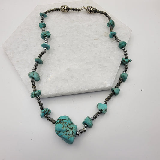 Turquoise and Silver Beaded Necklace