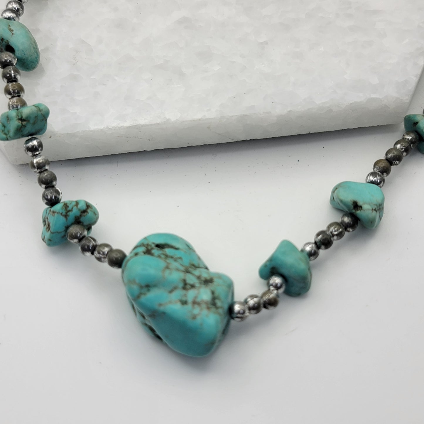 Turquoise and Silver Beaded Necklace