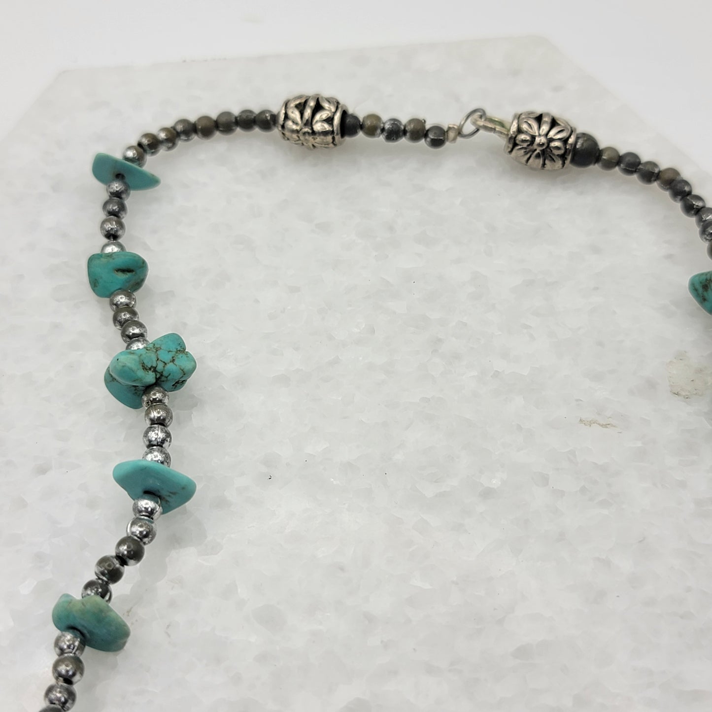 Turquoise and Silver Beaded Necklace