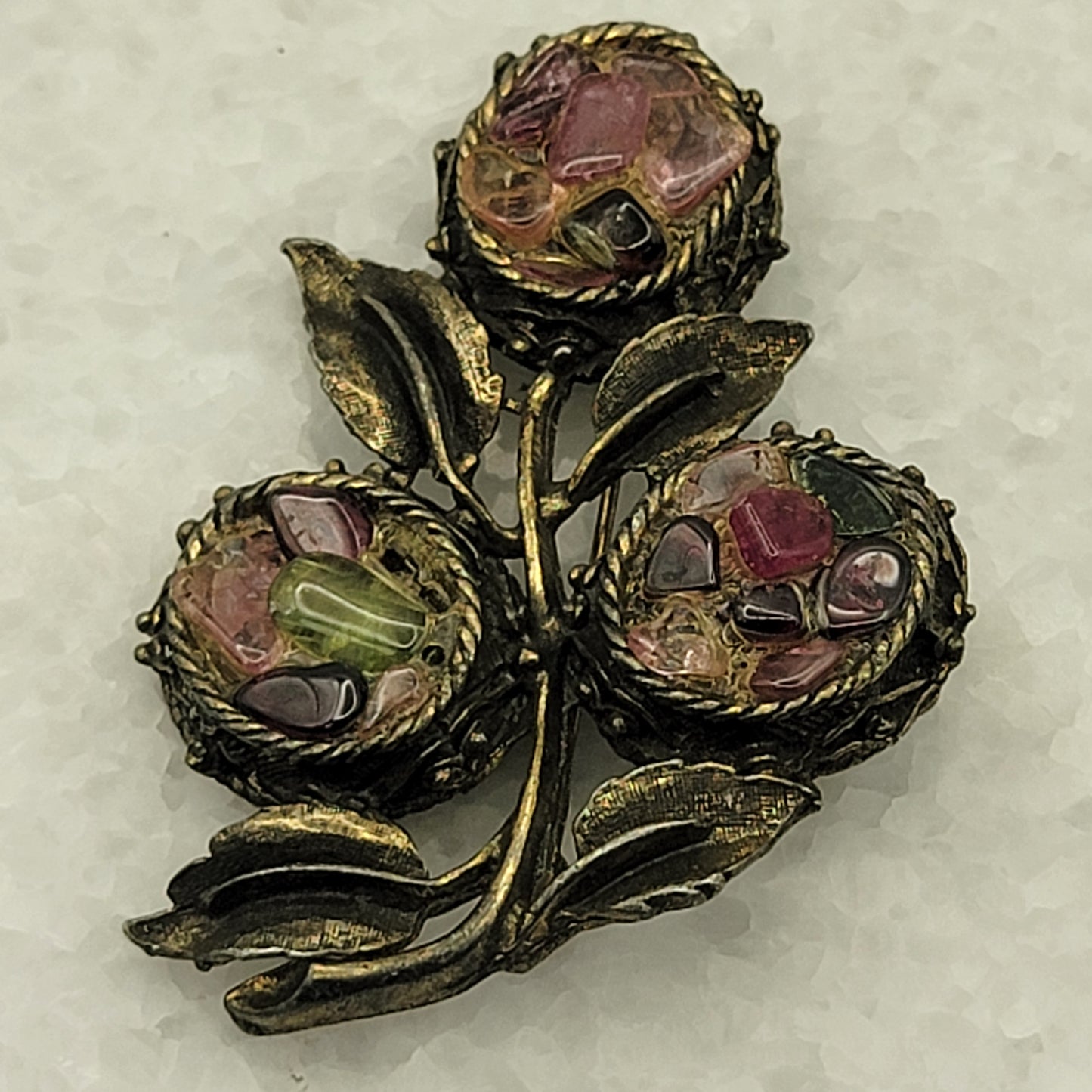 Vintage Gemstone Cluster Flower Brooch