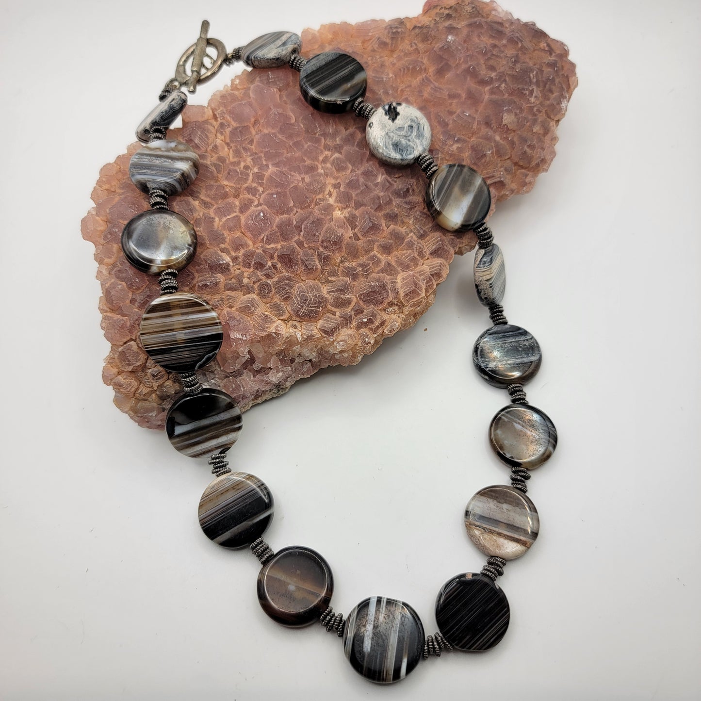 Banded Agate Disc Beaded Necklace