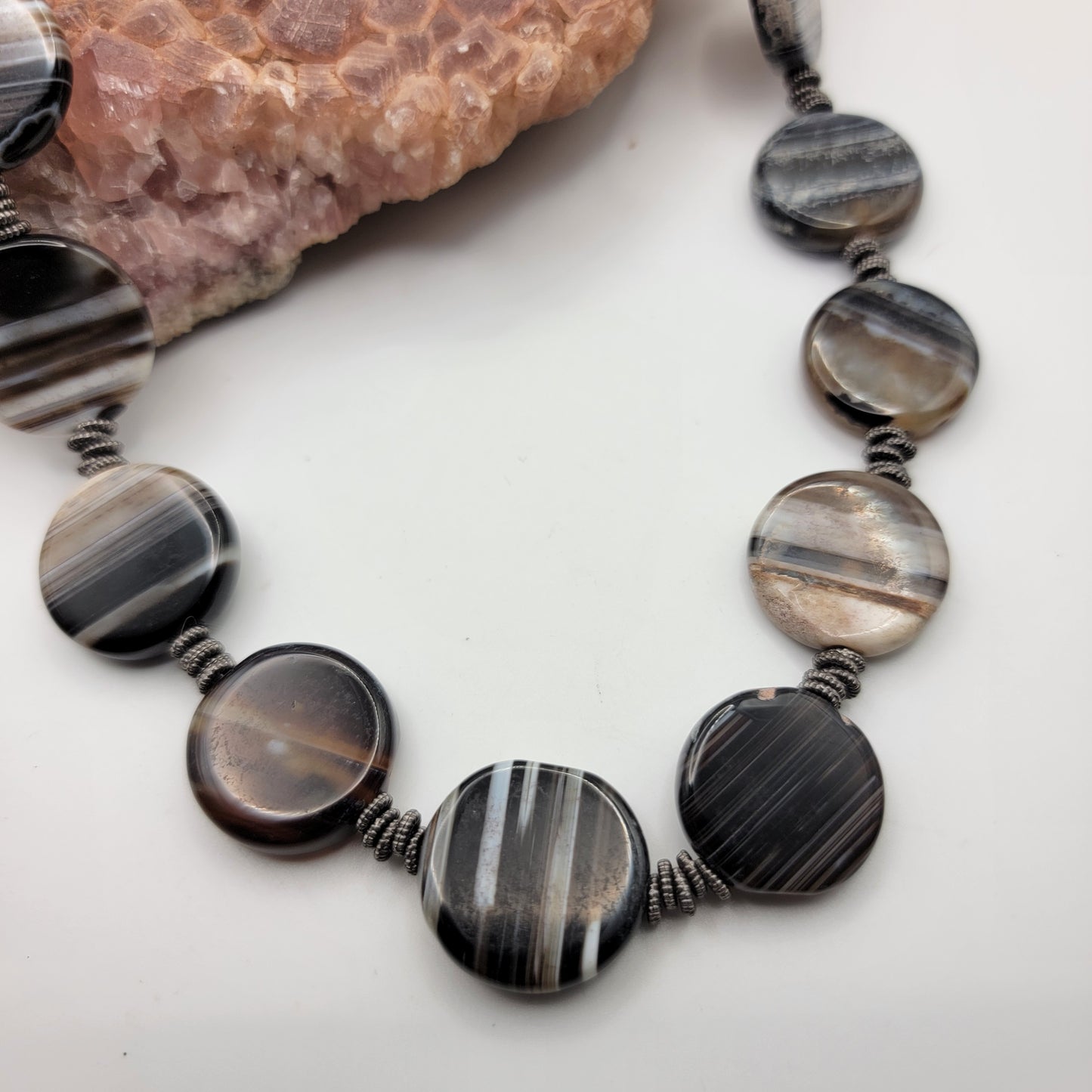 Banded Agate Disc Beaded Necklace