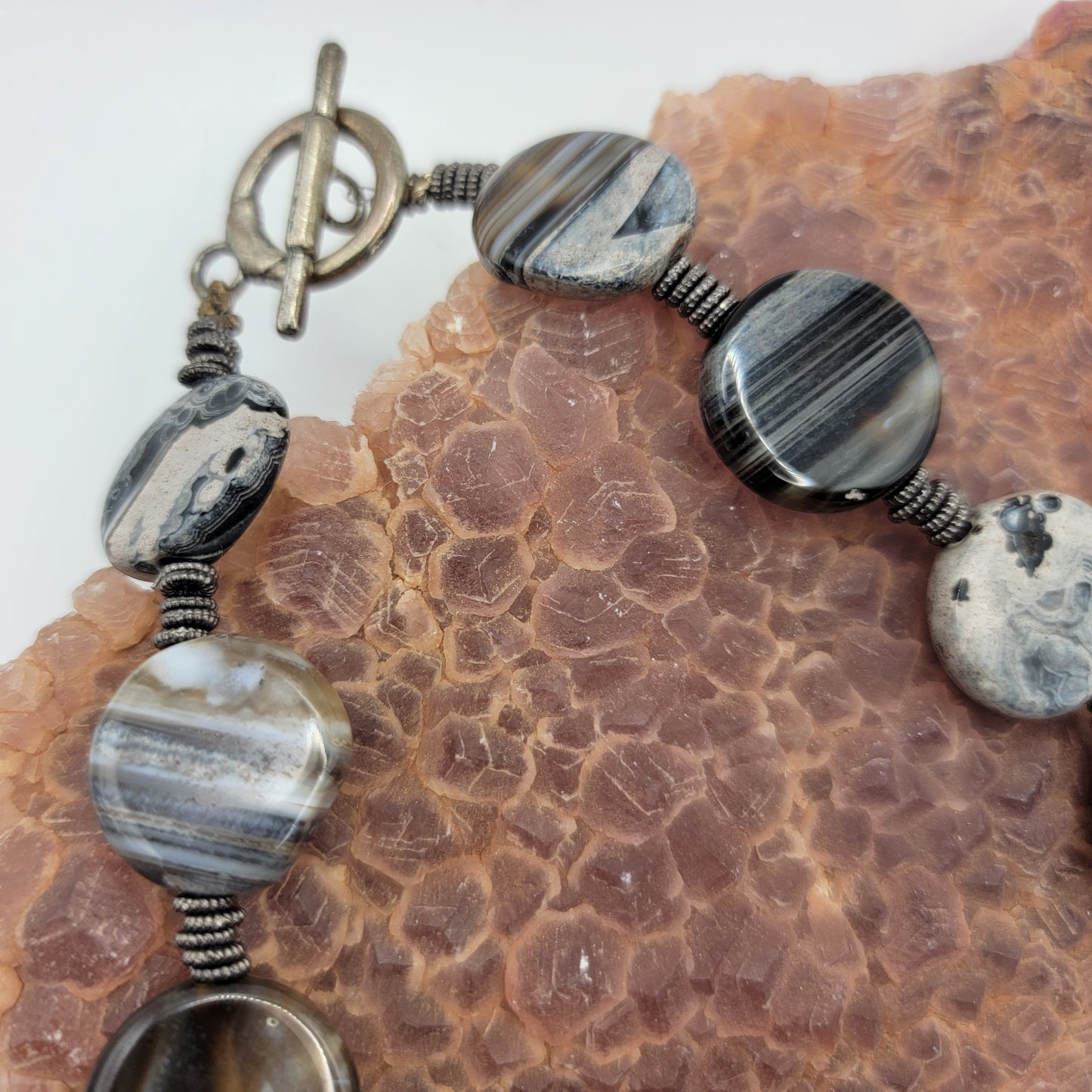 Banded Agate Disc Beaded Necklace