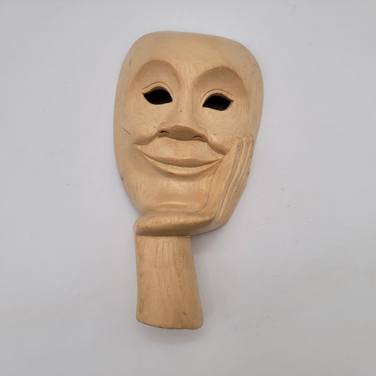 Carved Hibiscus Wood Theater Mask Wall Hanging