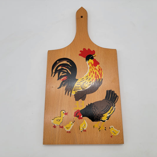 Wood Cutting Board with Chickens