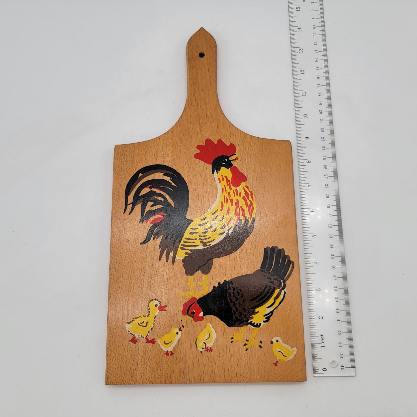 Wood Cutting Board with Chickens