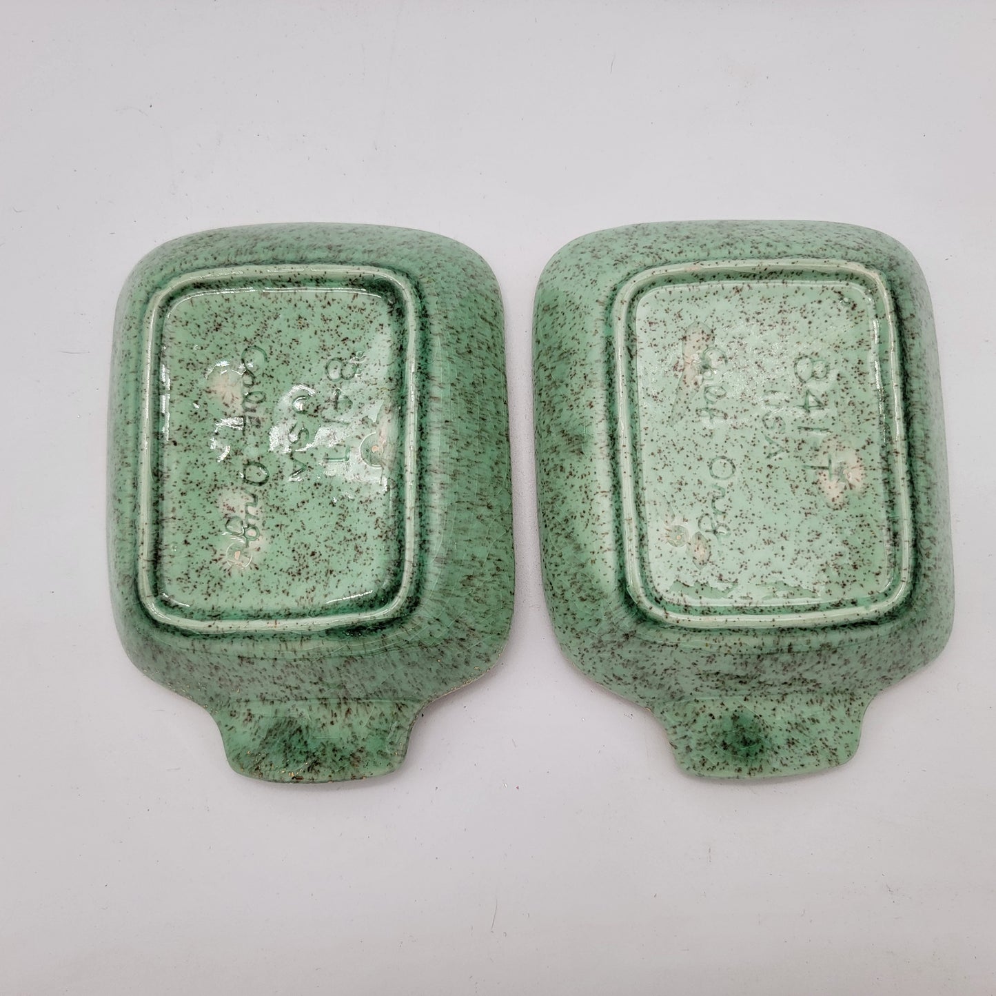 Mid Century Green Calif Org Pottery Ashtrays