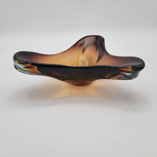 Mid Century Murano Amber Boomerang Bowl