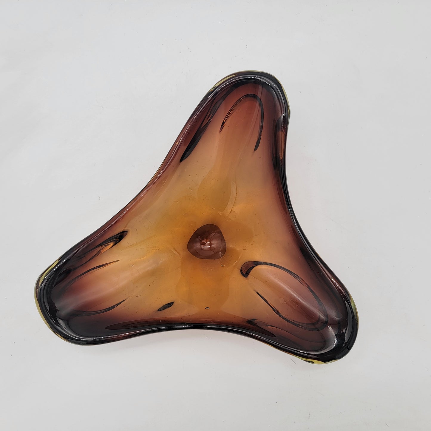 Mid Century Murano Amber Boomerang Bowl