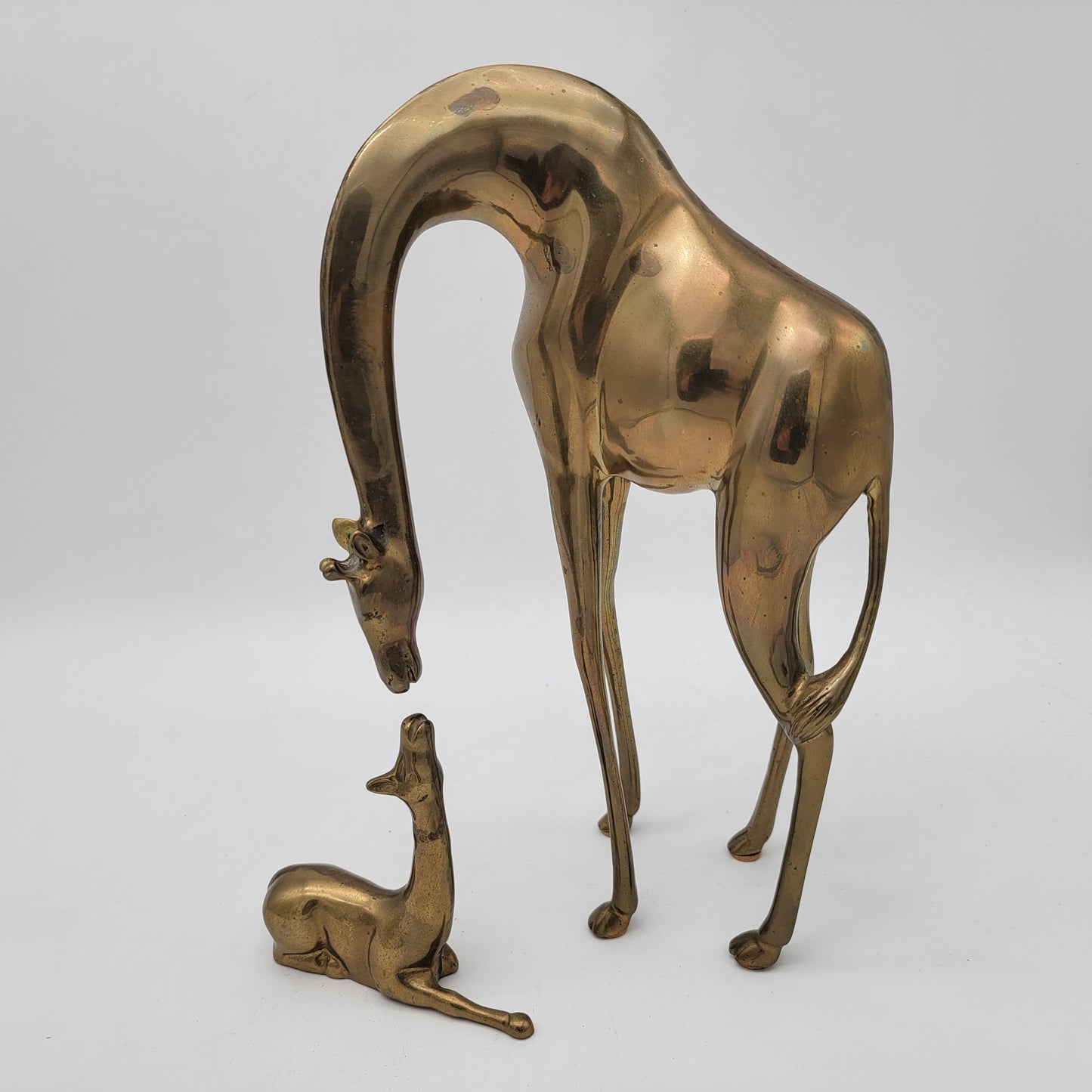 Vintage Brass Mother and Baby Giraffe