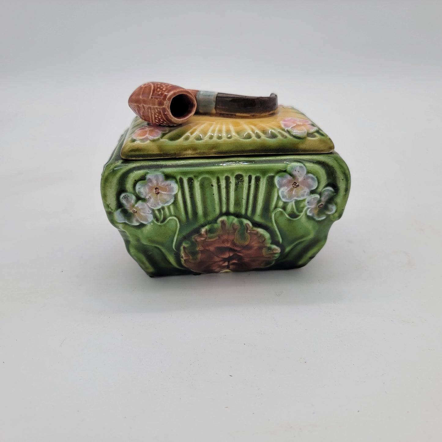 Antique Majolica Pipe Box Humidor