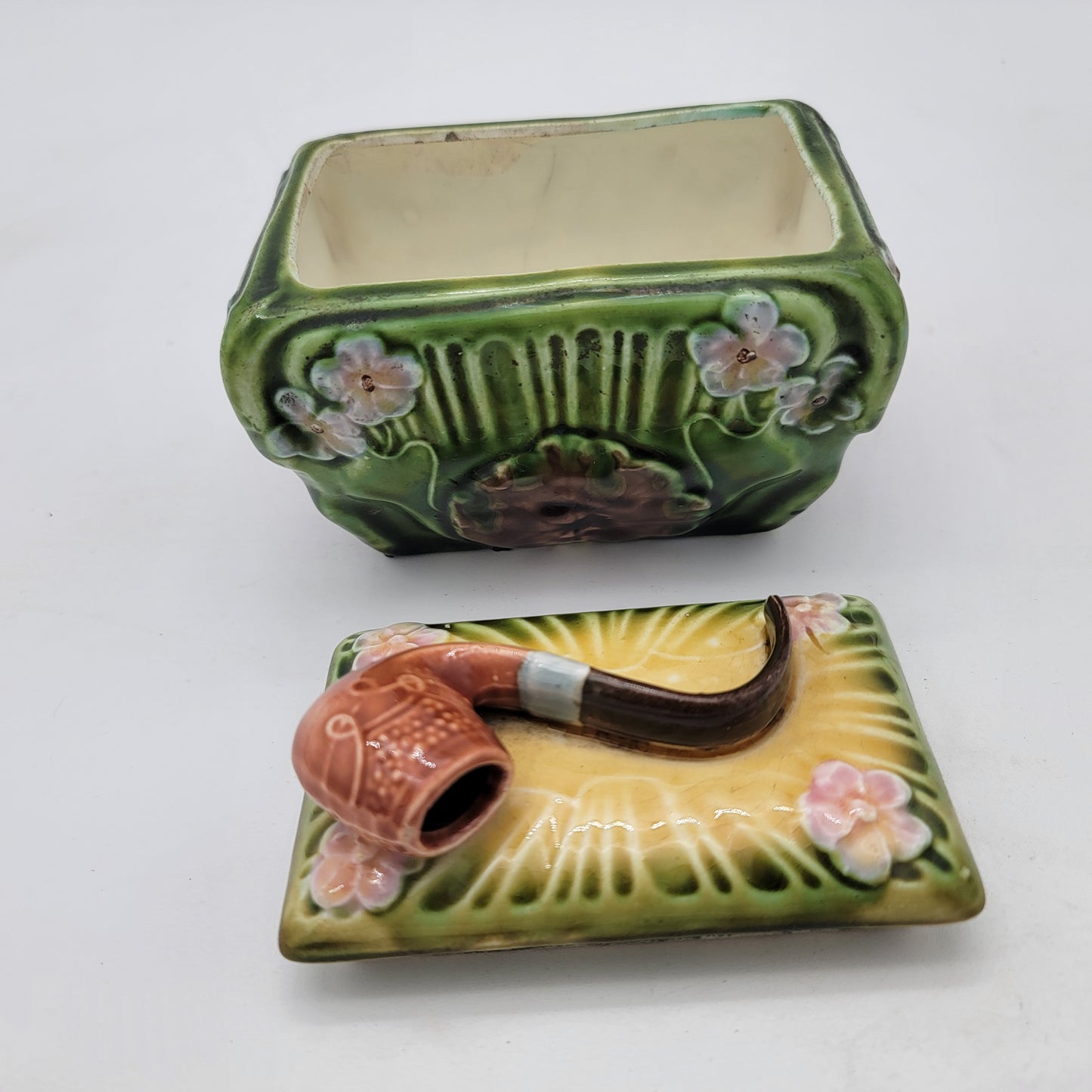 Antique Majolica Pipe Box Humidor