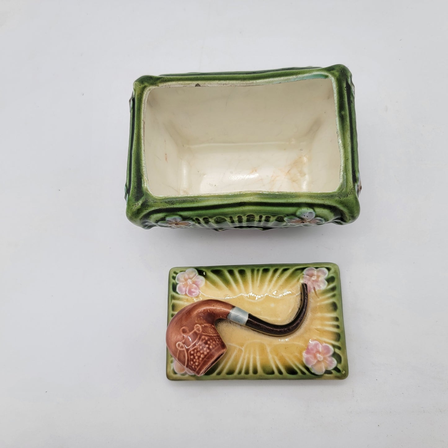 Antique Majolica Pipe Box Humidor