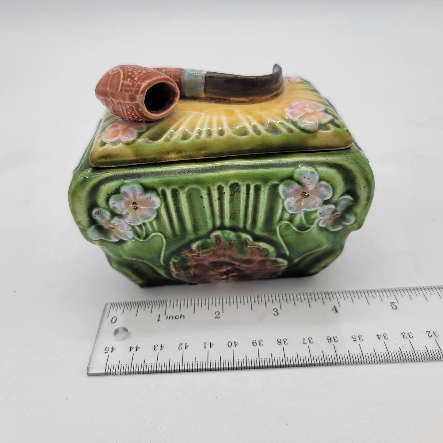 Antique Majolica Pipe Box Humidor