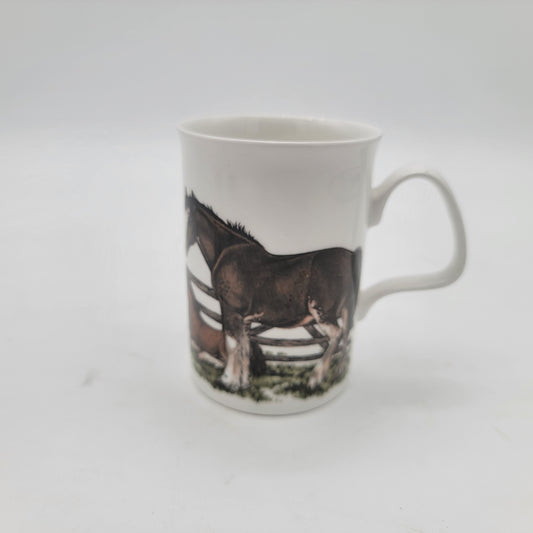 Roy Kirkham Shire Horses Mug Family by Fence