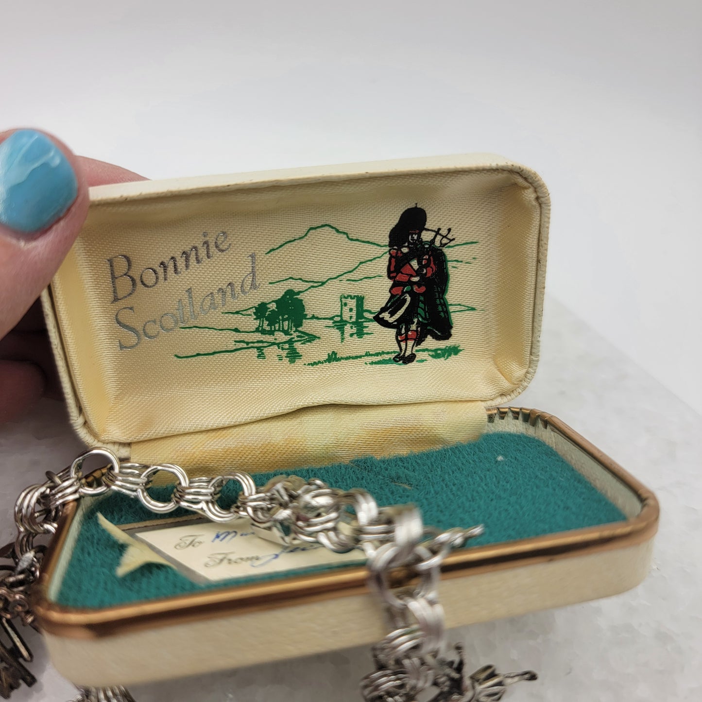 Sterling Charm Bracelet Travel Montana Scotland Bagpiper Crown