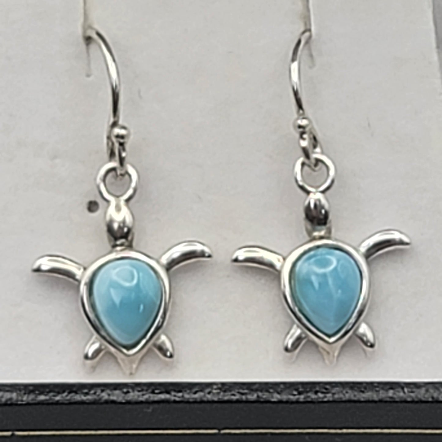 925 Sterling Silver Larimar Sea Turtle Earrings