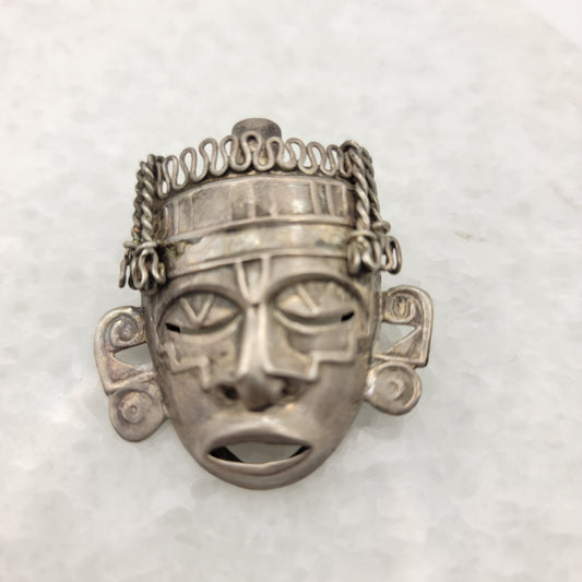 925 Mexico Sterling Aztec Mask Brooch